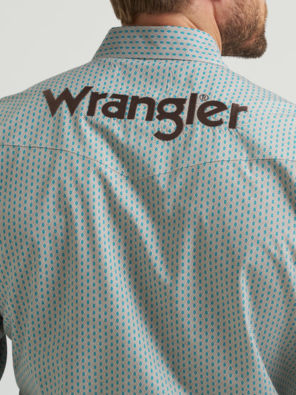 Wrangler Men's Logo Long Sleeve Western Snap Button Shirt - Peacock