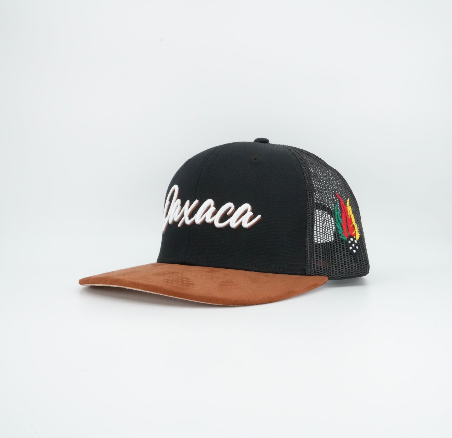 45 Oaxaca Cursive Trucker Cap Black Rust