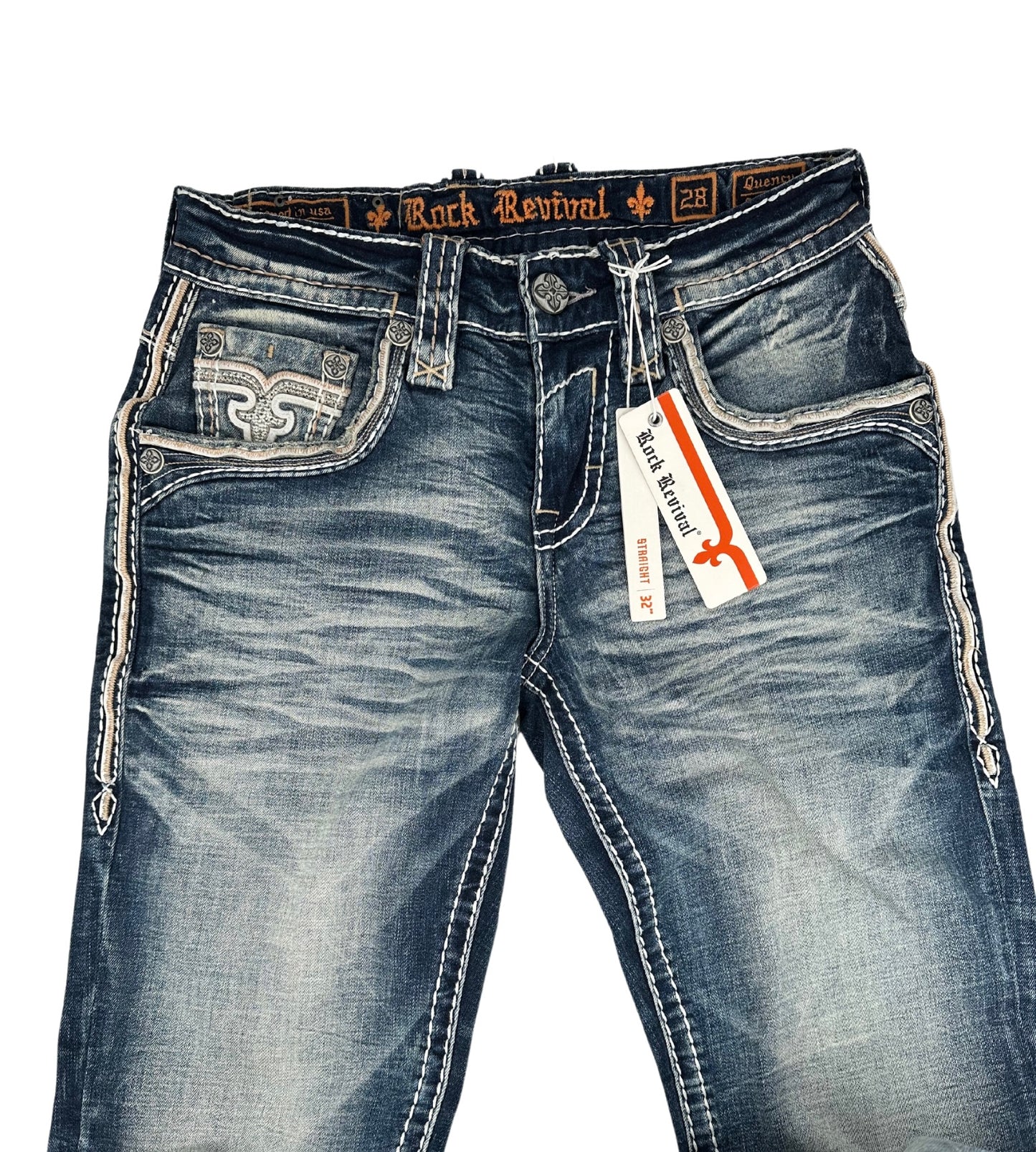 Rock Revival Men's Medium Blue Quency Straight Jean