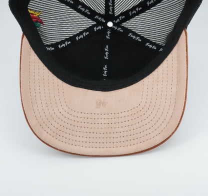 45 Puebla Cursive Trucker Cap Black Rust