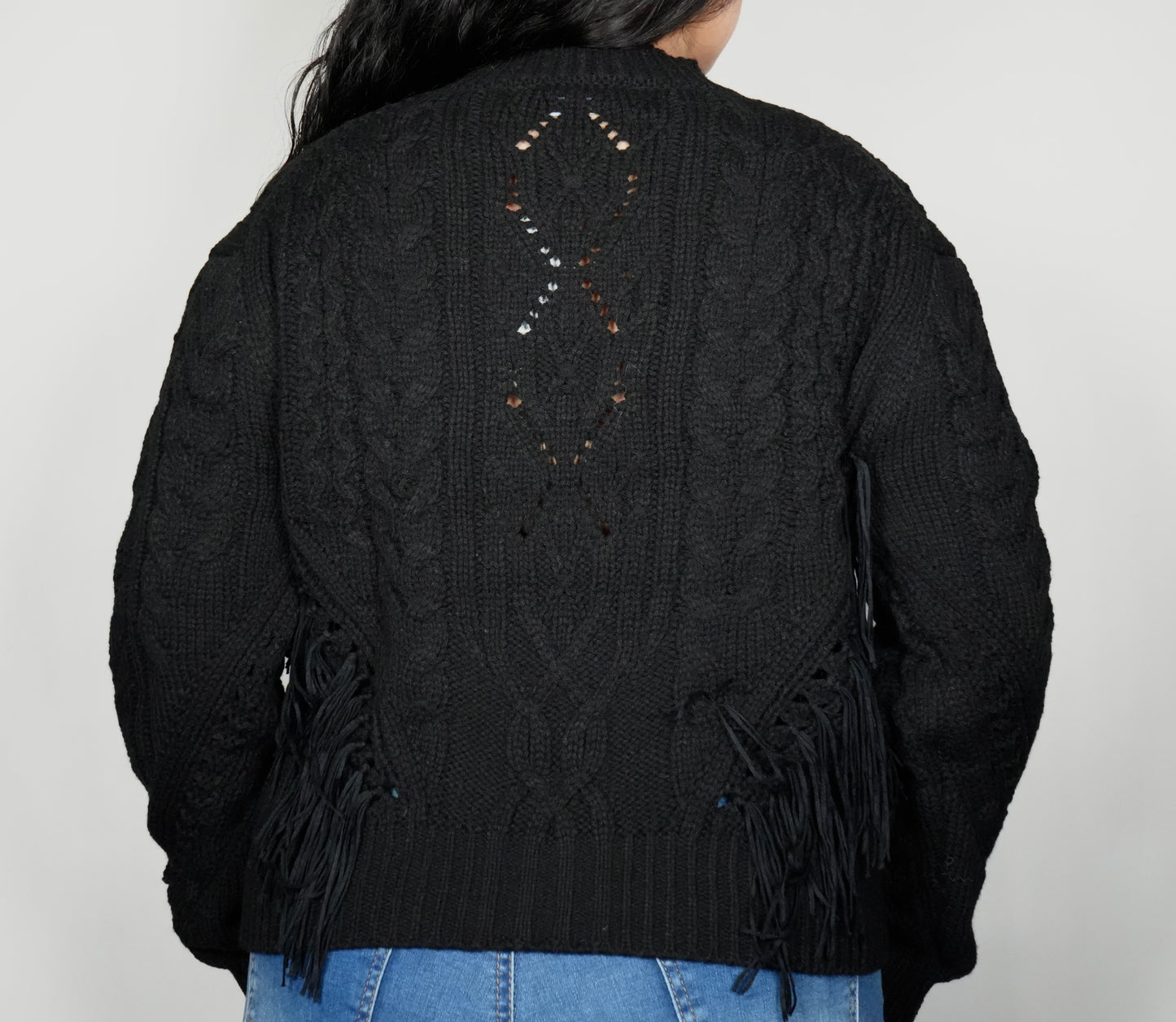 Blue B Women’s Mock Neck Fringe Sweater - Black