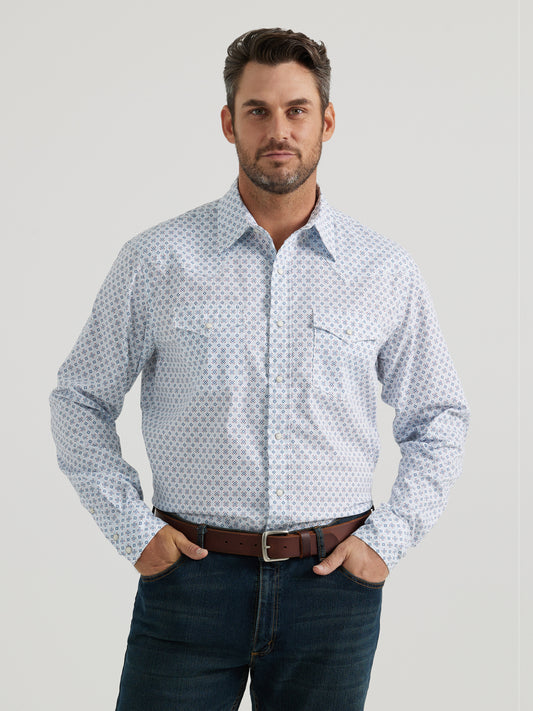 Wrangler Men's 20X Competition Advanced Comfort Western Snap Shirt Blue