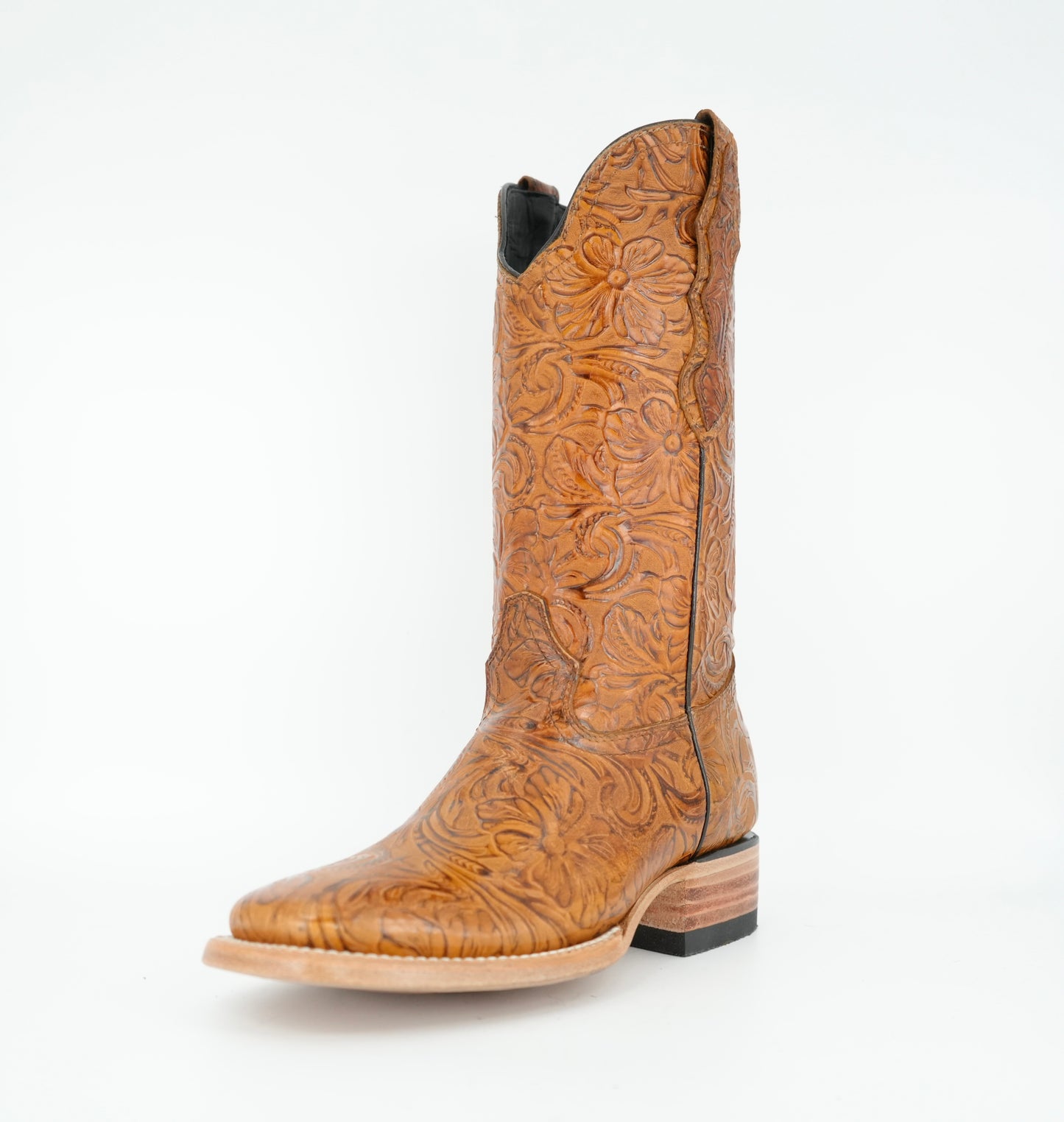 White Diamond Women's Tooled Print Honey Square Toe Boot