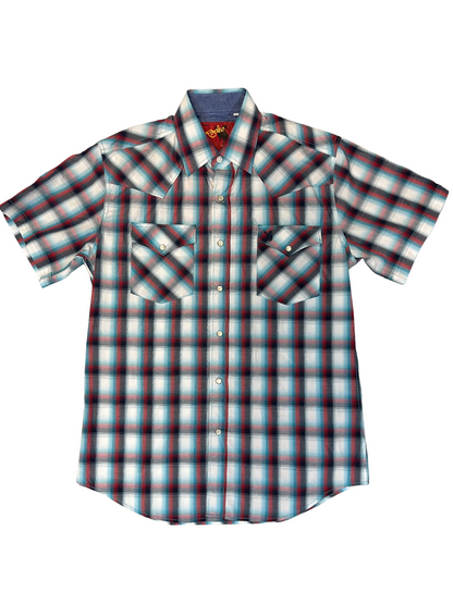 Men's Rodeo Plaid Short Sleeve Button Down Shirt - Teal