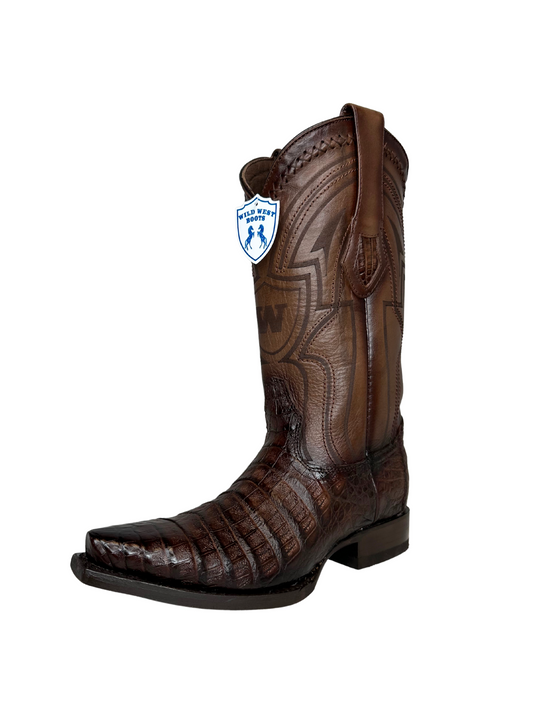 Wild West Faded Brown Genuine Caiman Belly Snip Toe Boot