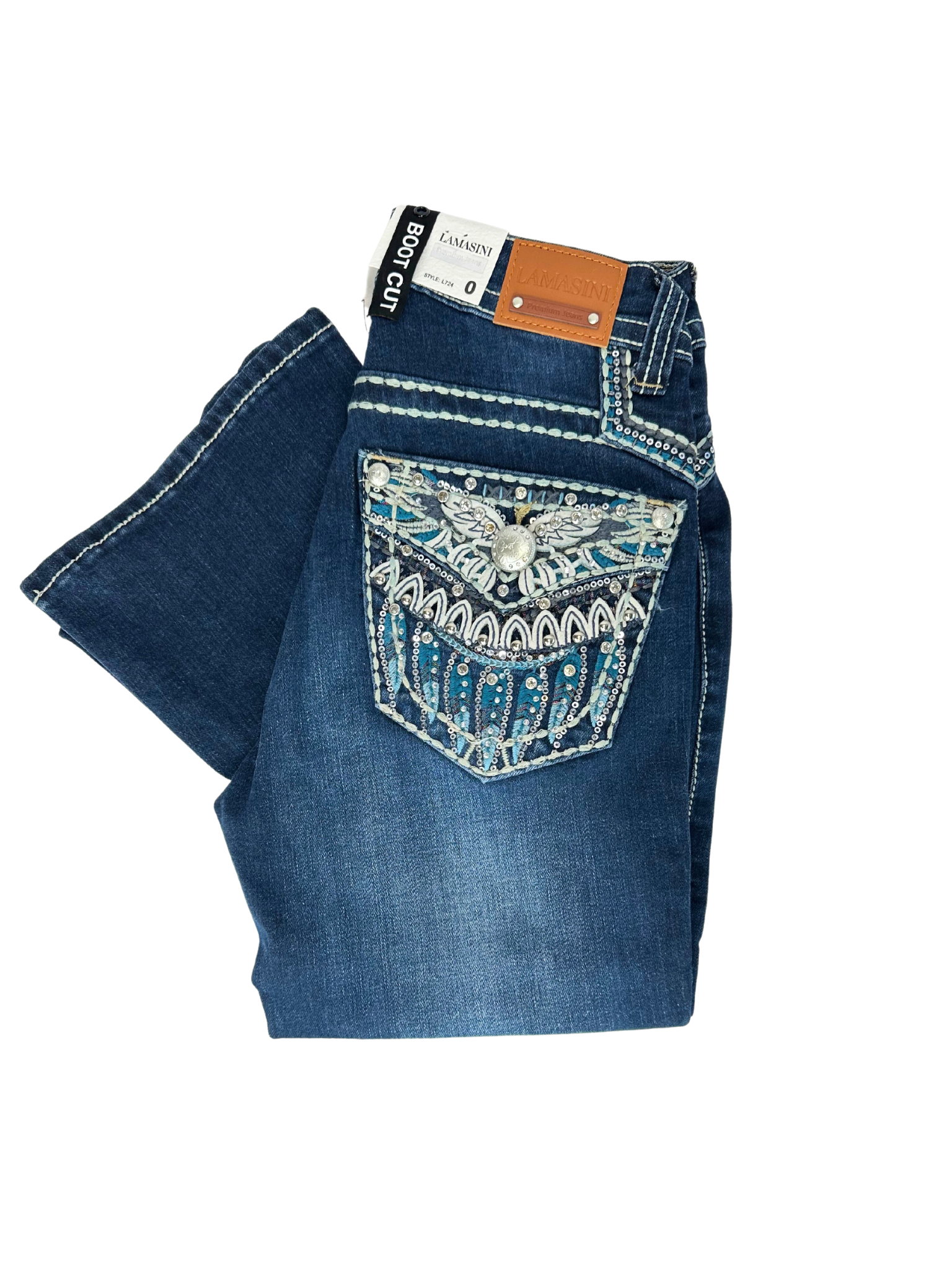 Lamasini Feather Bling Pocket Bootcut Jean