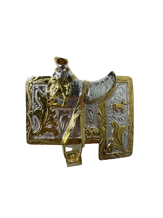 Western Saddle Buckle - Silver/Gold