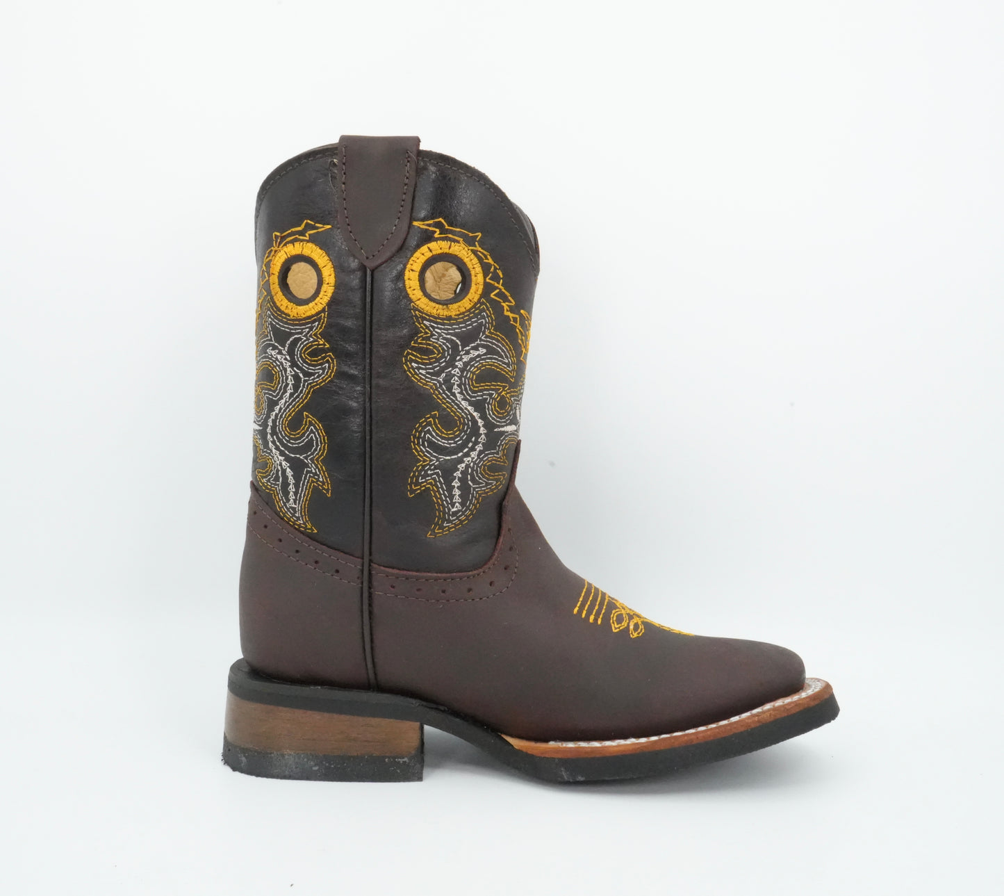 Quincy Kid's Crazy Yellow Stitching Chocolate Boot