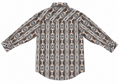 Rock & Roll Denim Boy's Long Sleeve Aztec Print Snap Shirt - Dark Brown