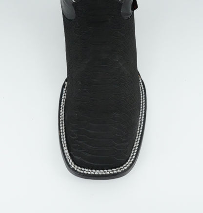 Hooch Men's Nobuck Black Python Print Square Toe Boot