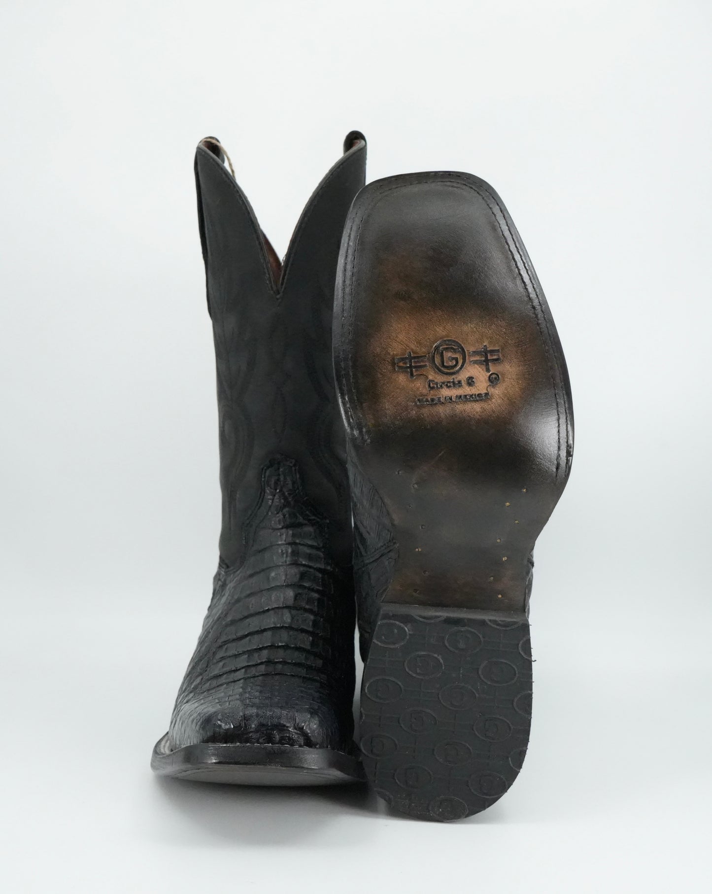 Circle G Men's Black Caiman Square Toe Boot
