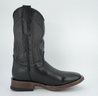 Los Angeles Men’s Grisly Leather Black Fabric Tube Wide Square Toe Boot