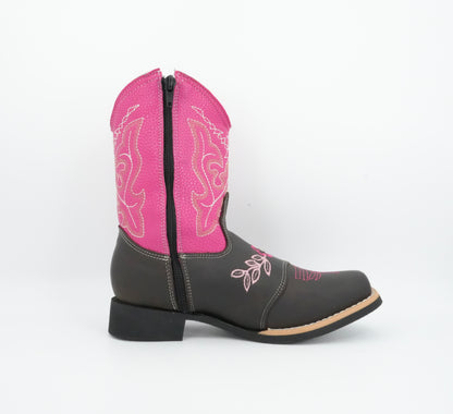 Chaparral Girl’s Crazy Brown/Pink Flower Stitched Boot