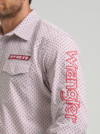 Wrangler Men's PBR Logo Long Sleeve Red Diamond Western Snap Shirt
