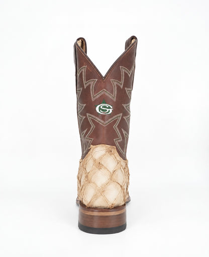 Justin Men's Genuine Pirarucu Wide Square Toe Boot - Rustic Tan