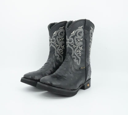 A&A Little Kid's Black Ostrich Print Rubber Sole Boot