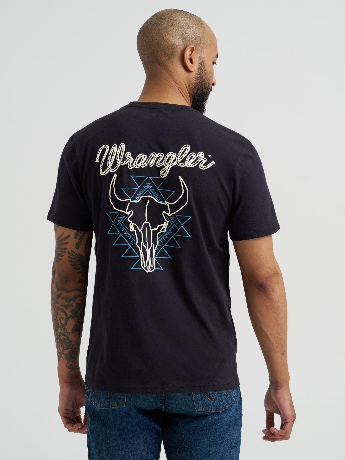 Camisa de manga larga jaspeada en verde bosque con logo gráfico de Wrangler