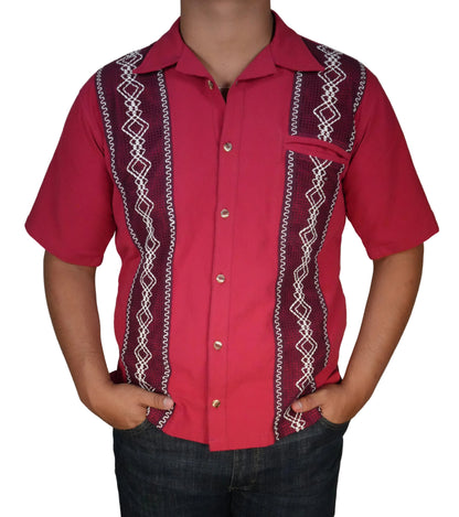 Men's Short Sleeve Cotton Guayabera - Burgundy
