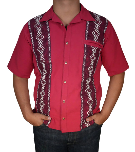 Men's Short Sleeve Cotton Guayabera - Burgundy