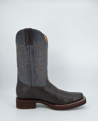 Denver Boots Men's Brown/Blue Leather Semi Square Toe Boot