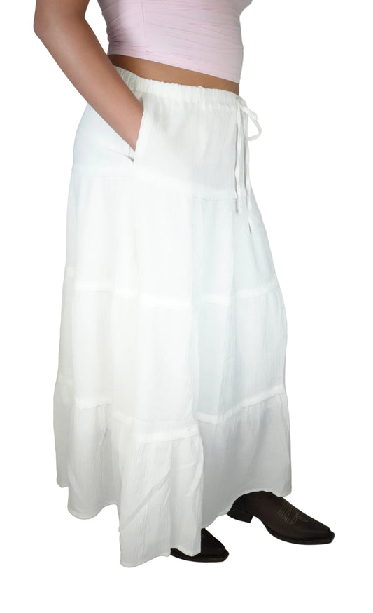 Ijoah Women’s Boho Maxi Skirt - White