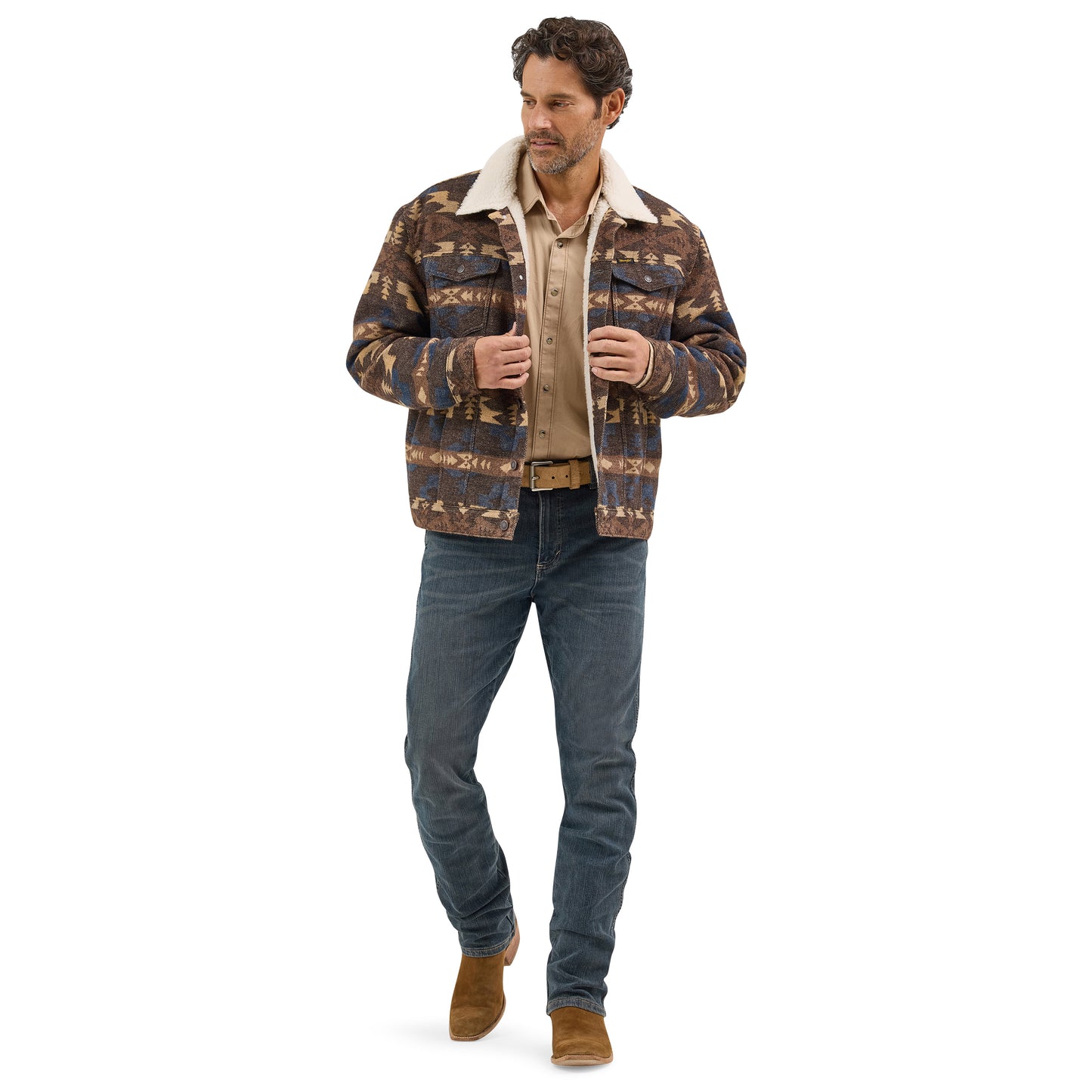Men's Wrangler Sherpa Lined Jacquard Print Jacket - Chocolate