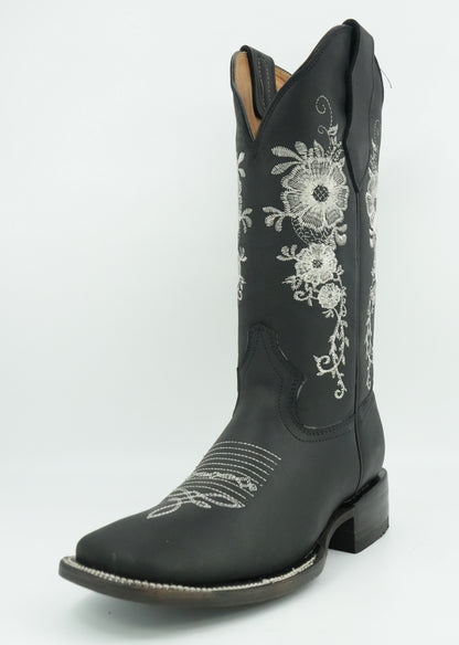 Golden Boots Women’s Black Crazy Floral Wide Square Toe Boot