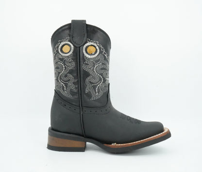 Quincy Kid's Crazy Black Square Toe Boot