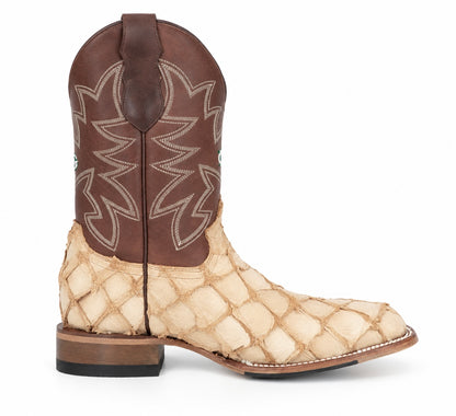 Justin Men's Genuine Pirarucu Wide Square Toe Boot - Rustic Tan
