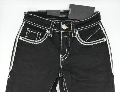 Montero Denim White Stitched Pocket Black Modern Boot Jean