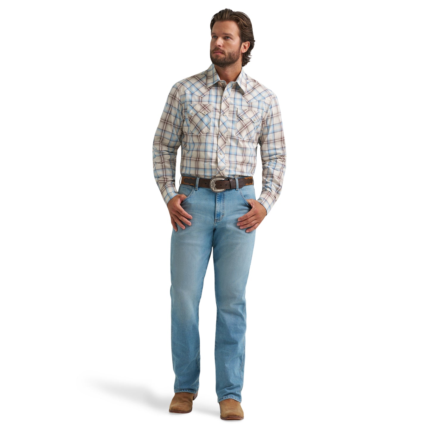 Wrangler Men's Long Sleeve Western Snap Shirt - Tan