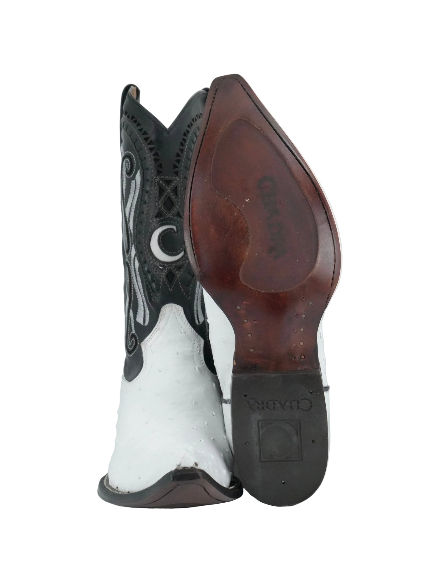 Cuadra Men's Genuine Ostrich Snip Toe Boot - Black and White
