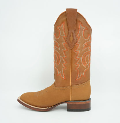 Wild West Botas Nobuk Camel con punta cuadrada para mujer