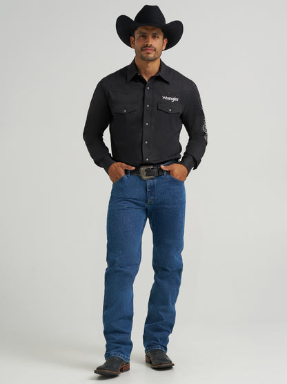 Wrangler Logo Black Long Sleeve Classic Fit Button Down Shirt