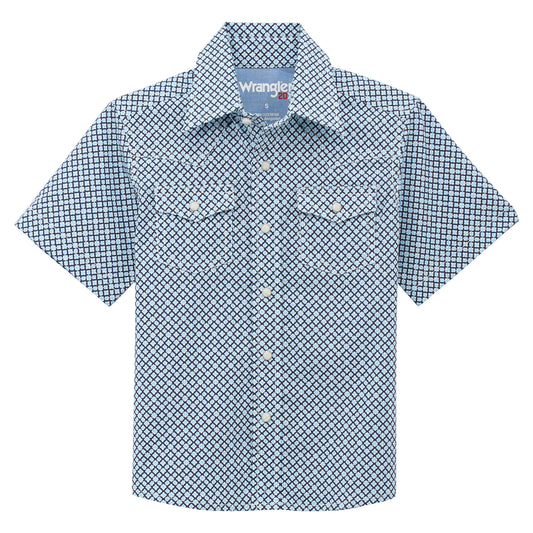 Wrangler Boy's 20X Advanced Comfort Short Sleeve Western Snap Shirt - Blue Roads