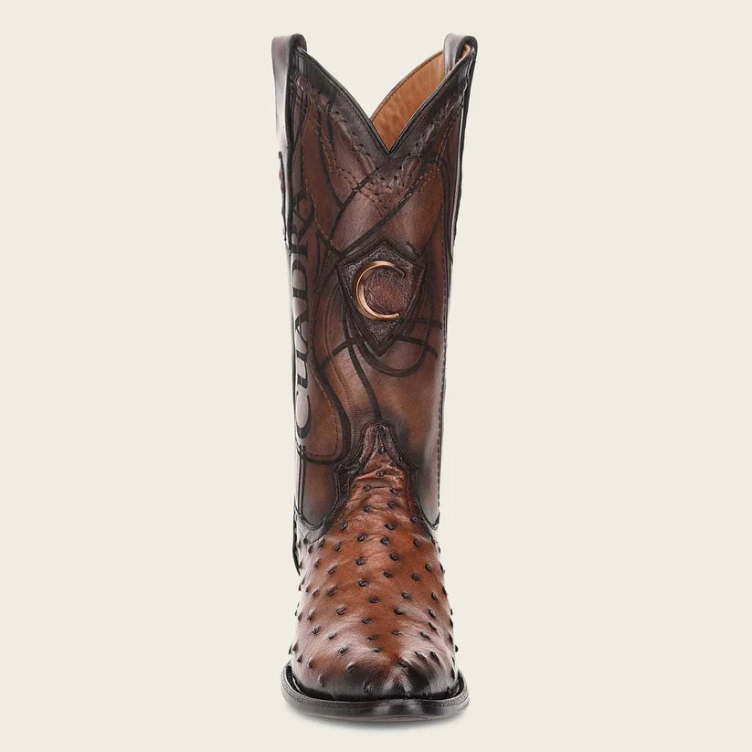 Cuadra Men's Engraved Brown Genuine Ostrich Leather Cowboy Boot