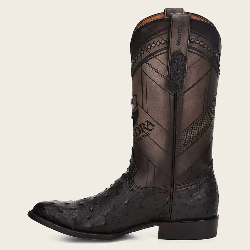 Cuadra Men's Black Genuine Ostrich Leather Round Toe Boot