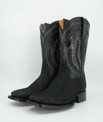 Hooch Men's Nobuck Black Python Print Square Toe Boot
