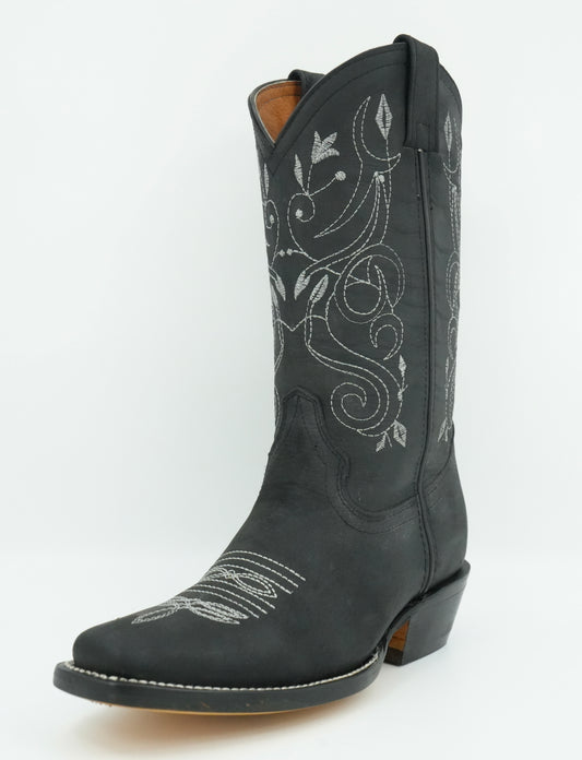 La Sierra Women's Black Embroidered Narrow Square Toe Boot