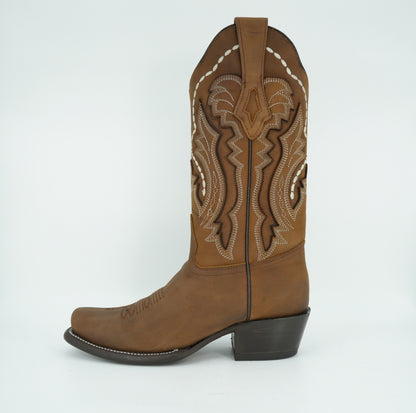 Wild West Women's Tan Crazy Semi Square Toe Dubai Boot