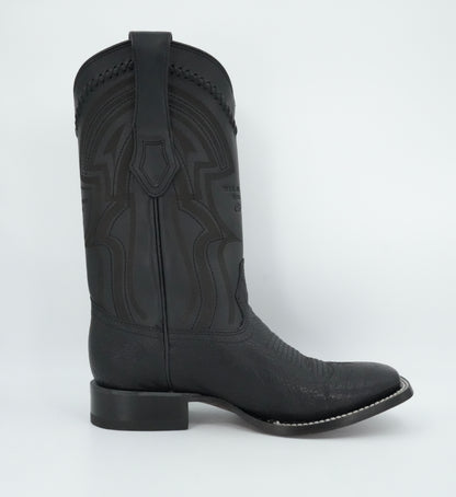 Wild West Men's Laser Bull Shoulder Black Wide Square Toe Boot