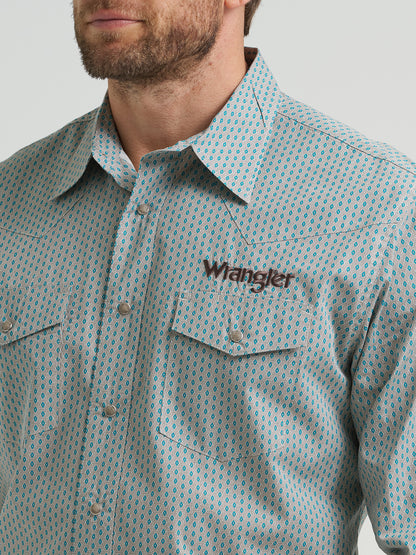 Wrangler Men's Logo Long Sleeve Western Snap Button Shirt - Peacock
