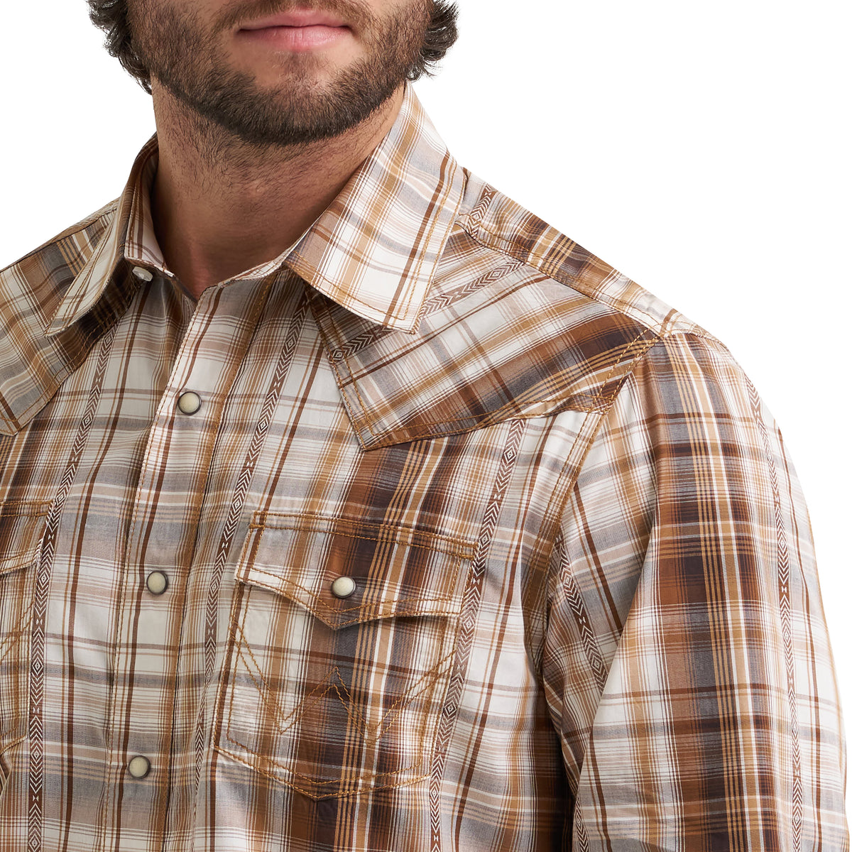 Wrangler Men's Retro Premium Long Sleeve Western Snap Plaid Shirt - Brown