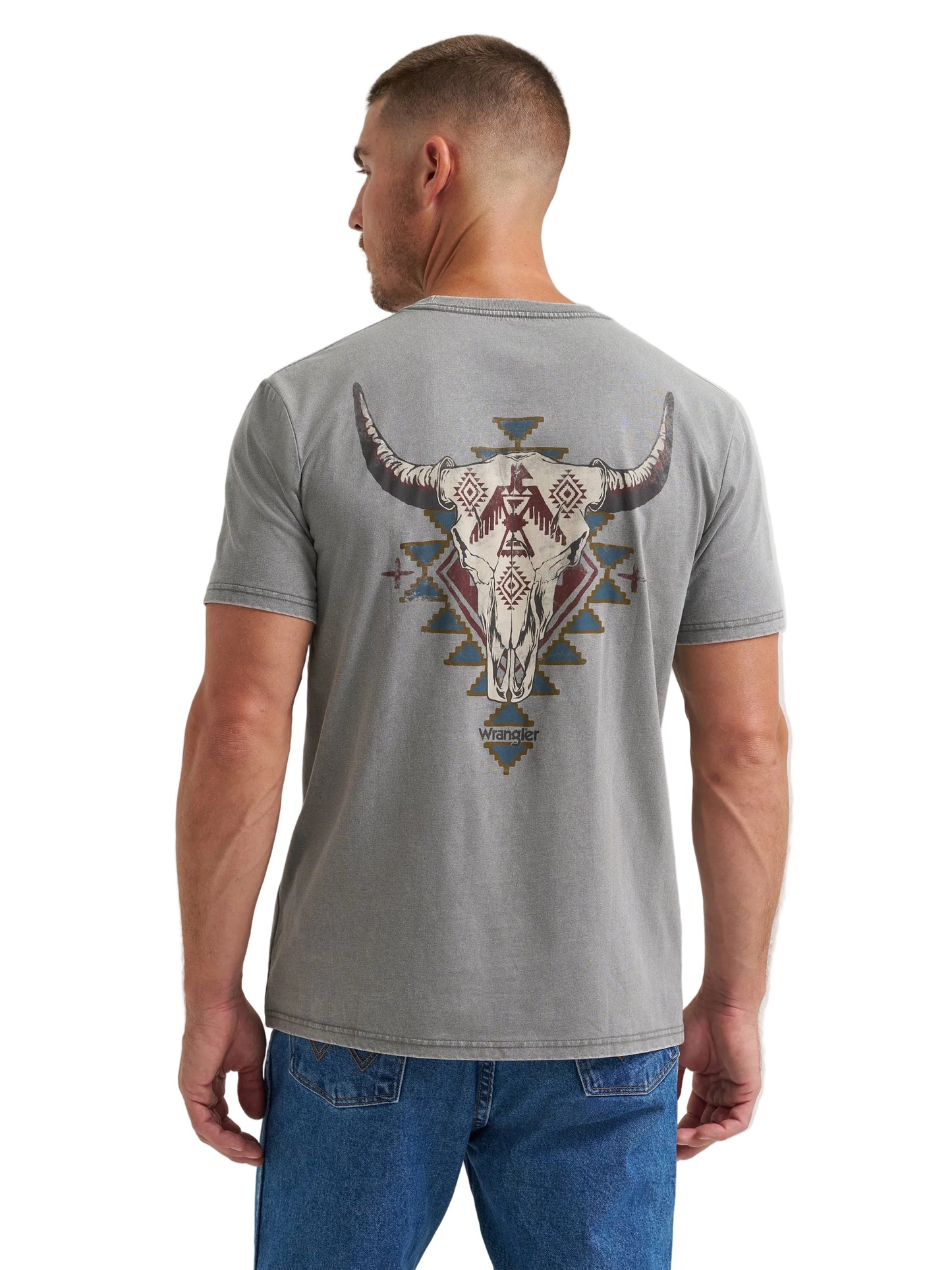 Wrangler Men's Steer Skull Back Graphic T-Shirt - Grey Heather