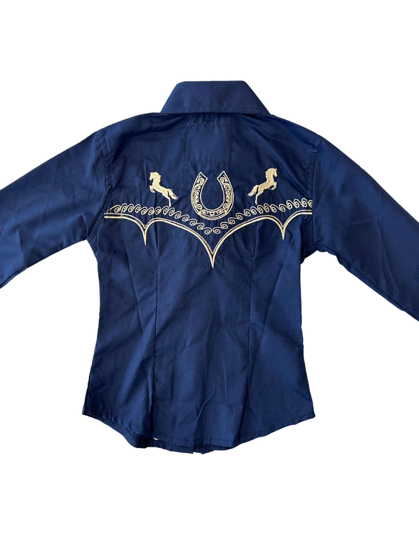 Girl's Horseshoe Embroided Button Down Shirt - Navy