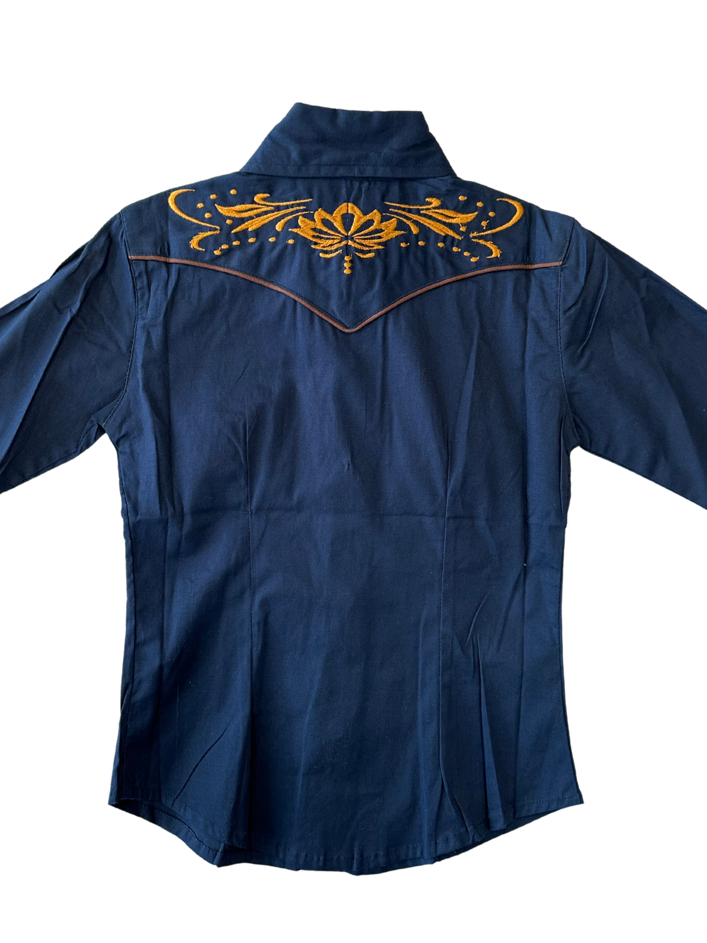 Girl's Floral Embroided Button Down Shirt - Navy