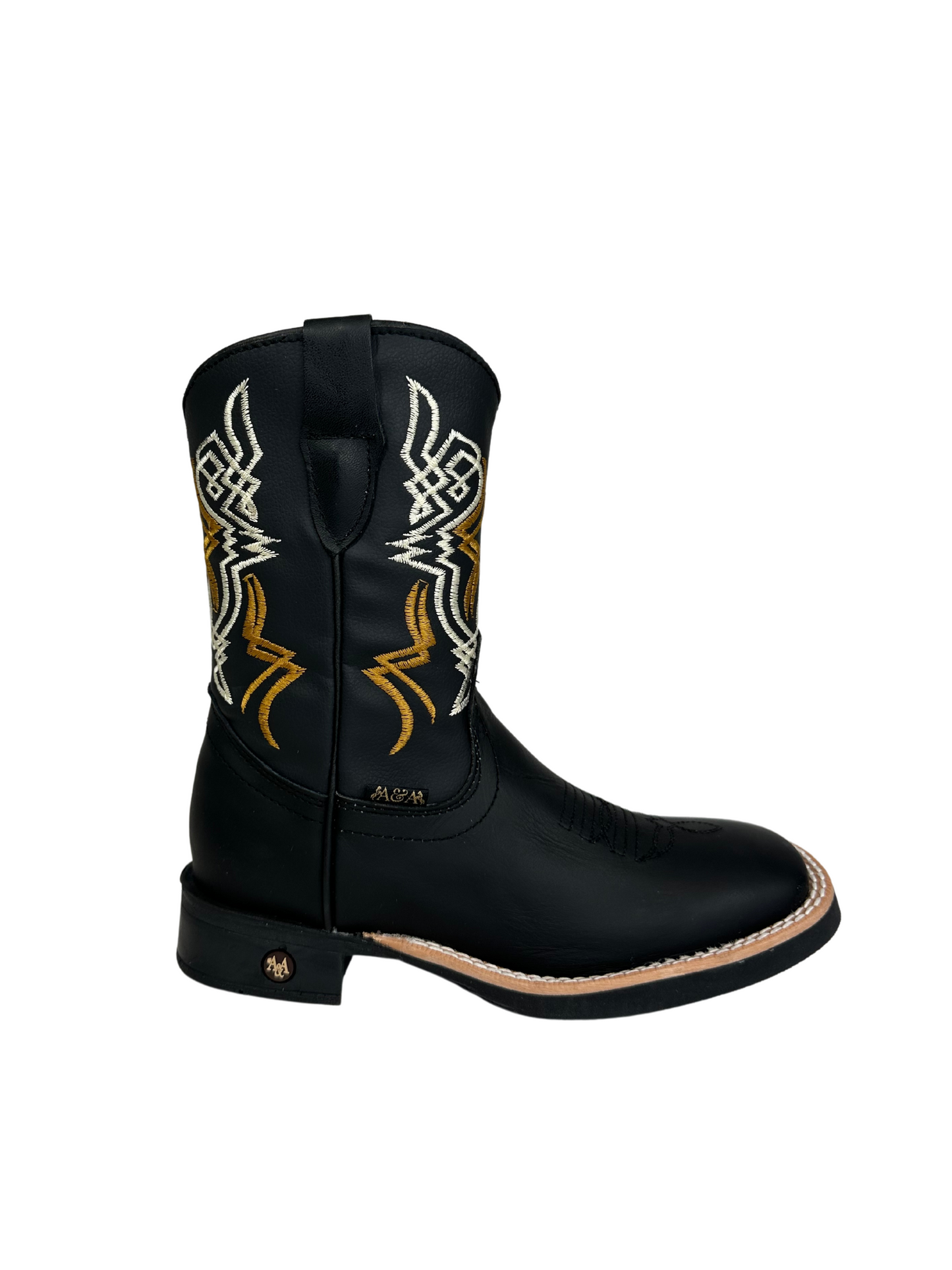 A&A Kid's Black Gold Stitched Boot