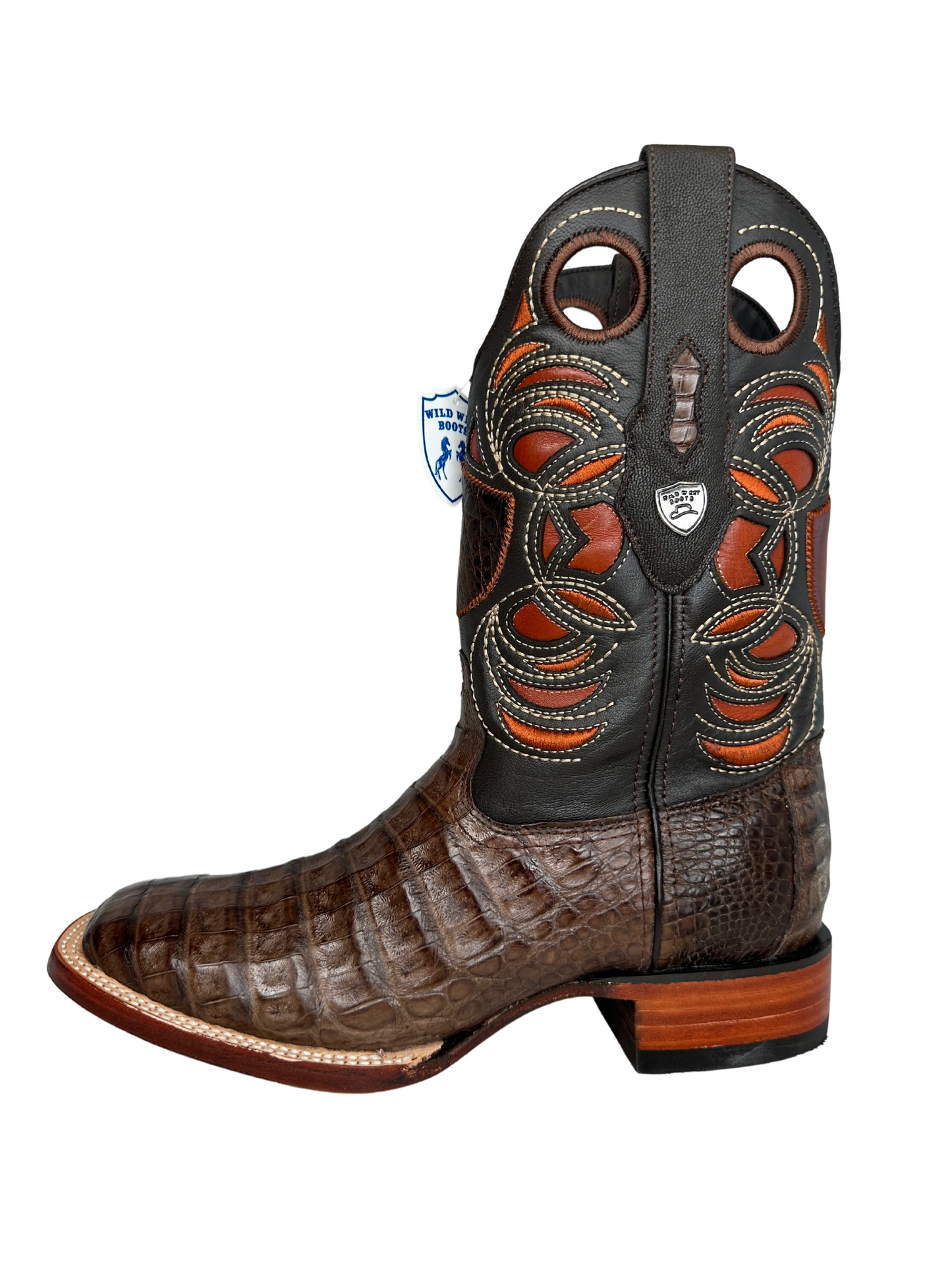 Wild West Brown Genuine Caiman Belly Ranch Toe Boot