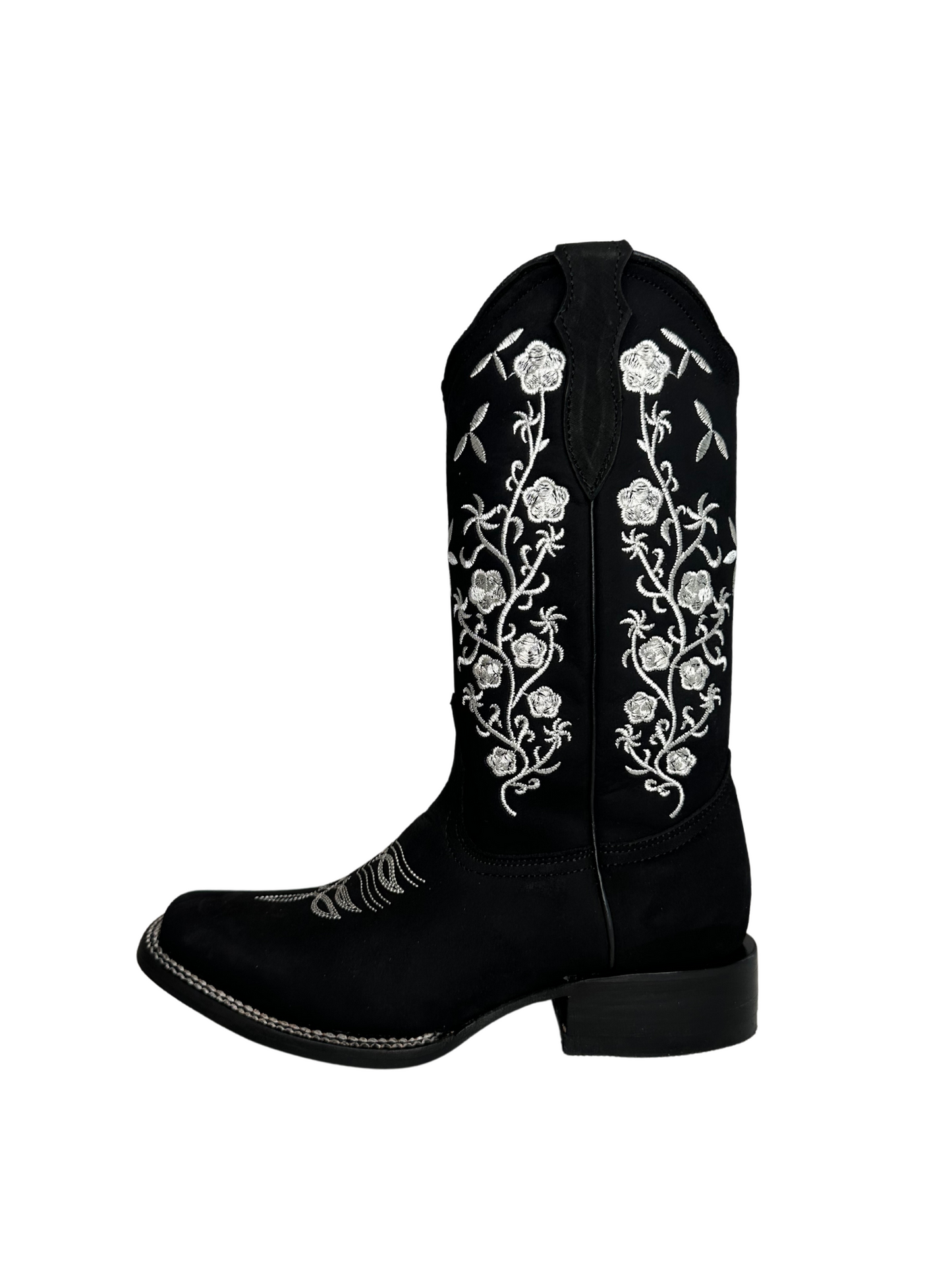La Sierra Black Floral Embroided Square Toe Boot