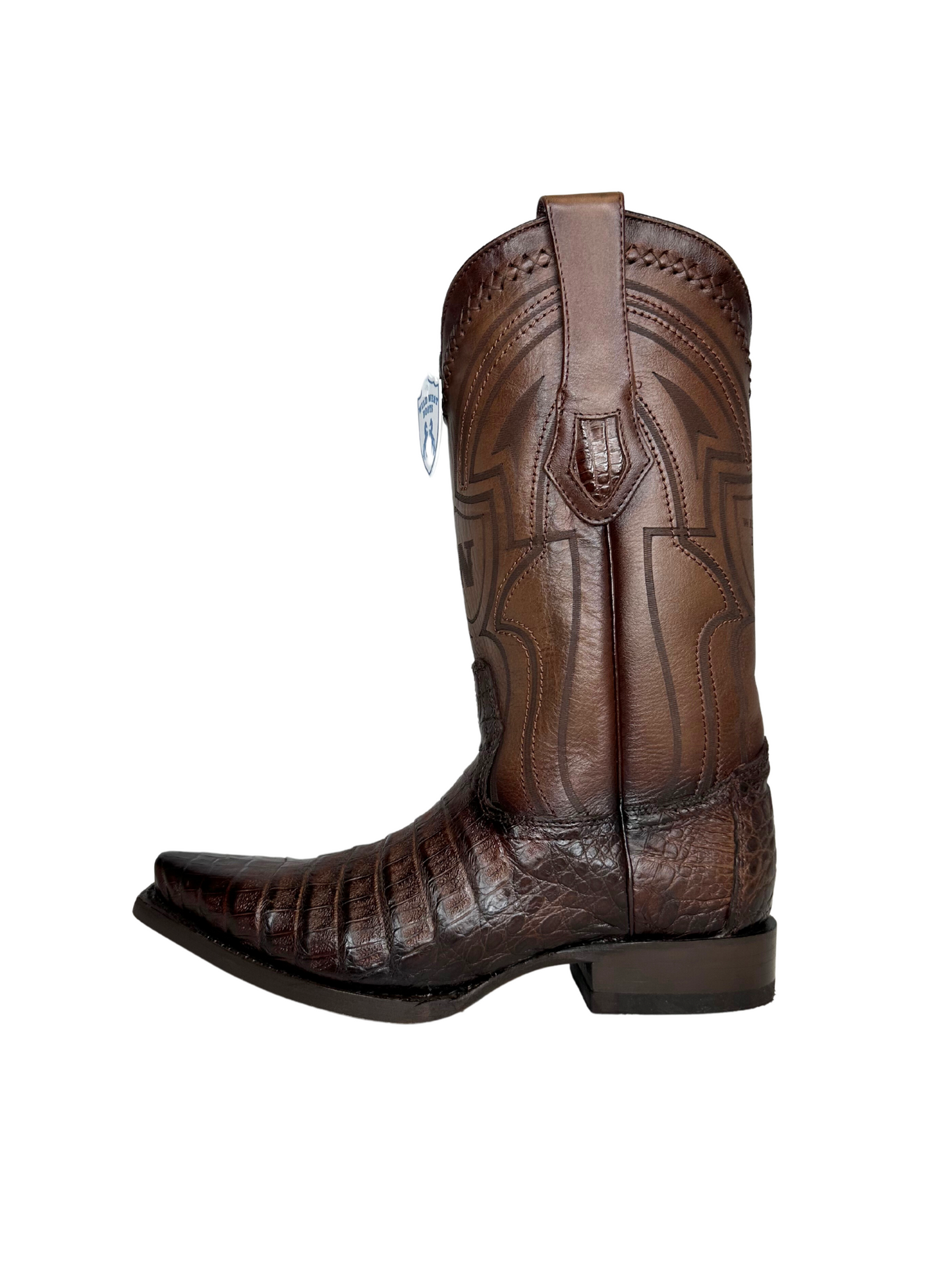 Wild West Faded Brown Genuine Caiman Belly Snip Toe Boot